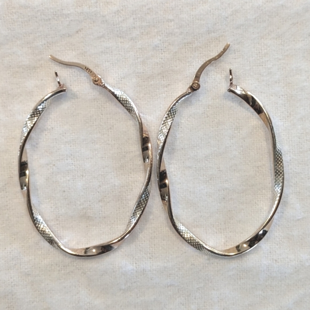 Hoop Earrings, 18k Rose Gold and Sterling Silver Twist. NEW